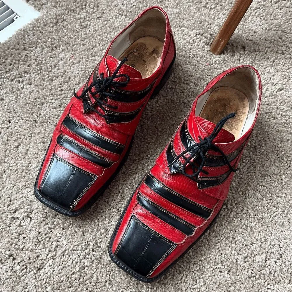 VTG 80s 90s Fortune from Liberty Red Black Reptile Leather Shoes Men’s 10